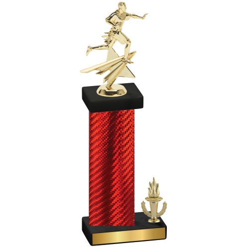 Accented Single Red Carbon Fiber Victory Flag Football Trophy