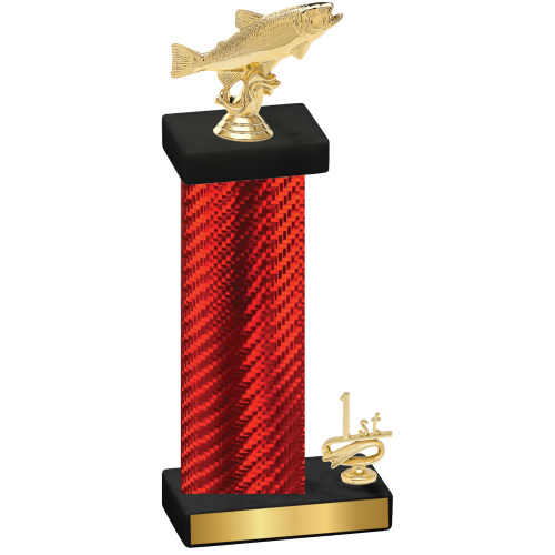 Accented Single Red Carbon Fiber First Place Fishing Trophy