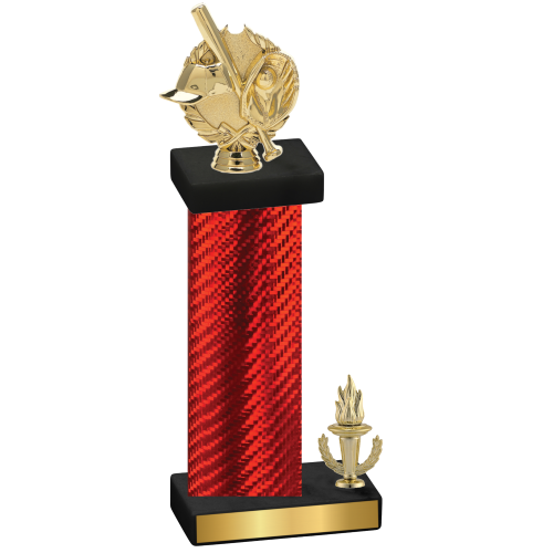 Accented Single Red Carbon Fiber Victory Baseball Trophy