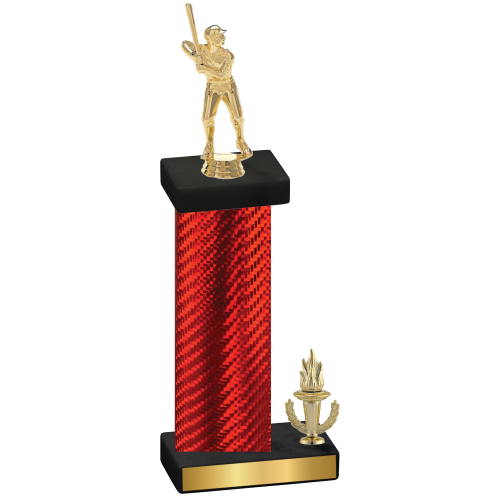 Accented Single Red Carbon Fiber Victory Baseball Trophy