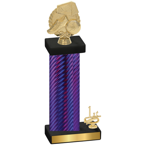 Accented Single Purple Carbon Fiber First Place Soccer Trophy