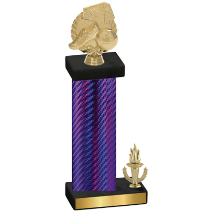 Accented Single Purple Carbon Fiber Victory Soccer Trophy
