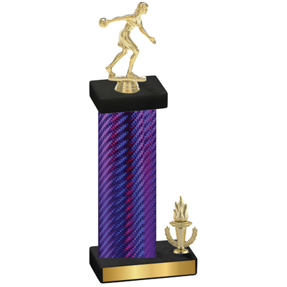 Accented Single Purple Carbon Fiber Victory Bowling Trophy