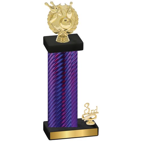 Accented Single Purple Carbon Fiber Third Place Bowling Trophy