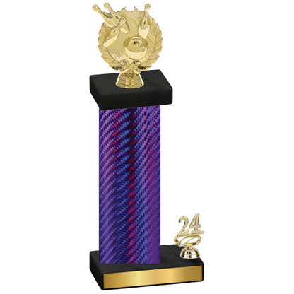Accented Single Purple Carbon Fiber Year Bowling Trophy