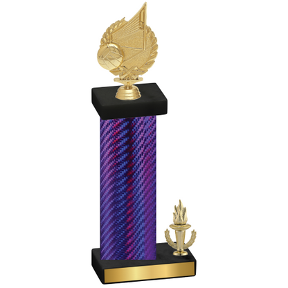 Accented Single Purple Carbon Fiber Victory Volleyball Trophy