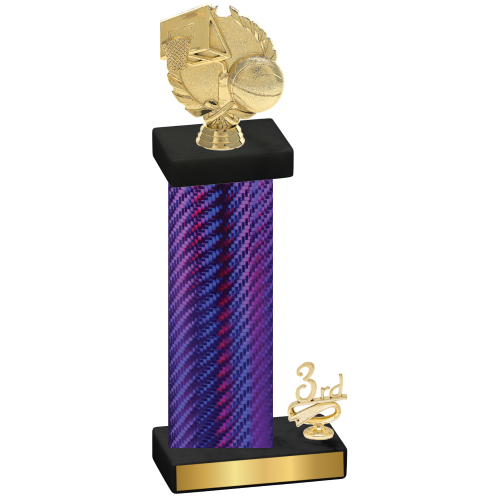 Accented Single Purple Carbon Fiber Third Place Basketball Trophy