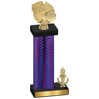 Accented Single Purple Carbon Fiber Victory Basketball Trophy