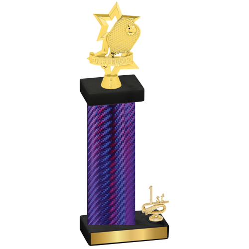 Accented Single Purple Carbon Fiber First Place Pickleball Trophy