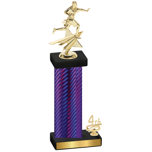 Accented Single Purple Carbon Fiber Fourth Place Flag Football Trophy