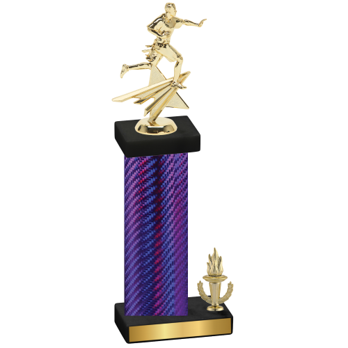 Accented Single Purple Carbon Fiber Victory Flag Football Trophy