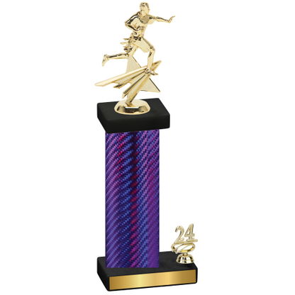 Accented Single Purple Carbon Fiber Year Flag Football Trophy