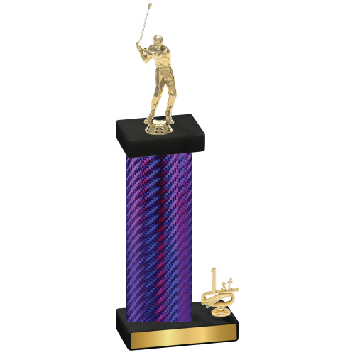 Accented Single Purple Carbon Fiber First Place Golf Trophy