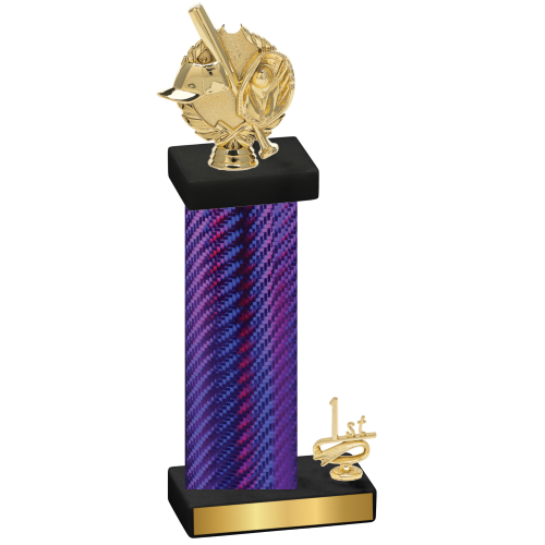 Accented Single Purple Carbon Fiber First Place Baseball Trophy