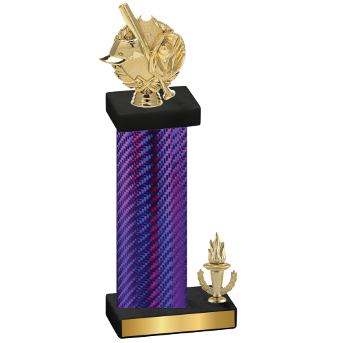 Accented Single Purple Carbon Fiber Victory Baseball Trophy