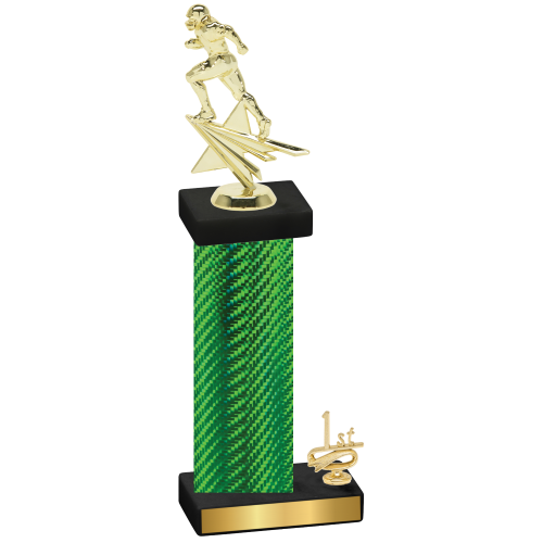 Accented Single Green Carbon Fiber First Place Football Trophy