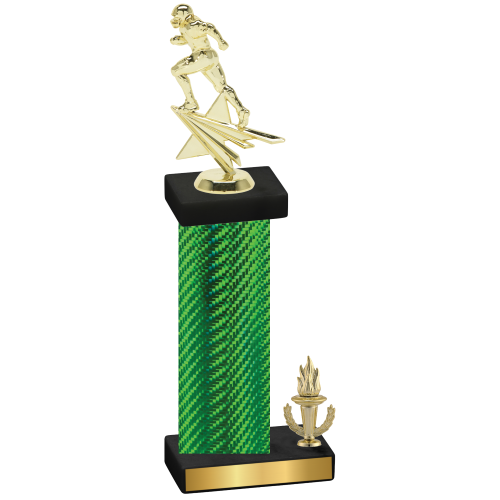 Accented Single Green Carbon Fiber Victory Football Trophy