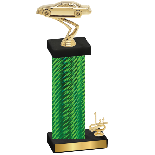 Accented Single Green Carbon Fiber First Place Cars Trophy