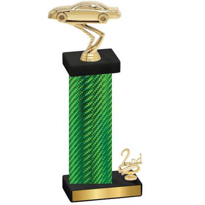 Accented Single Green Carbon Fiber Second Place Cars Trophy