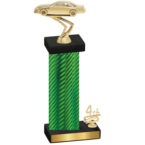 Accented Single Green Carbon Fiber Fourth Place Cars Trophy