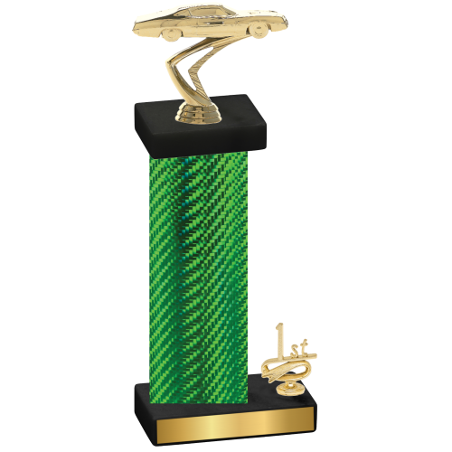 Accented Single Green Carbon Fiber First Place Cars Trophy