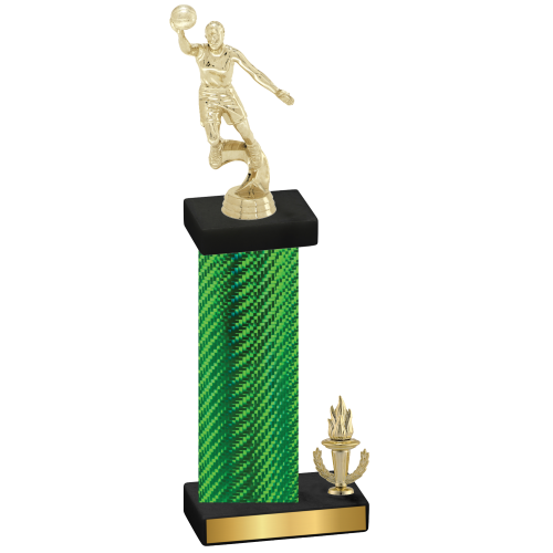 Accented Single Green Carbon Fiber Victory Basketball Trophy