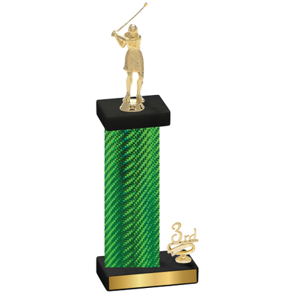 Accented Single Green Carbon Fiber Third Place Golf Trophy