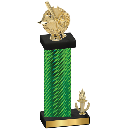 Accented Single Green Carbon Fiber Victory Baseball Trophy