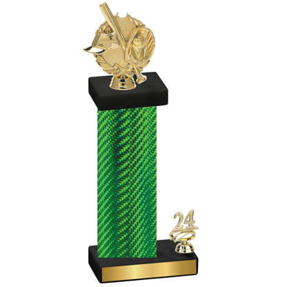 Accented Single Green Carbon Fiber Year Baseball Trophy