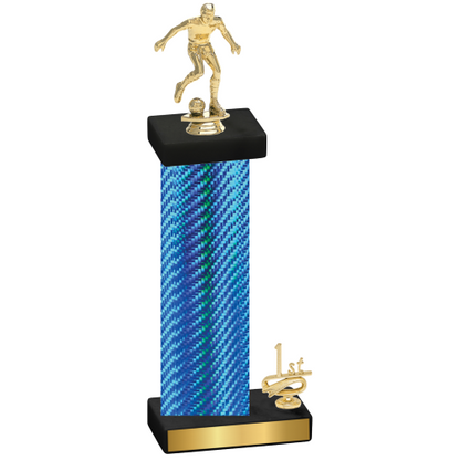 Accented Single Blue Carbon Fiber First Place Soccer Trophy