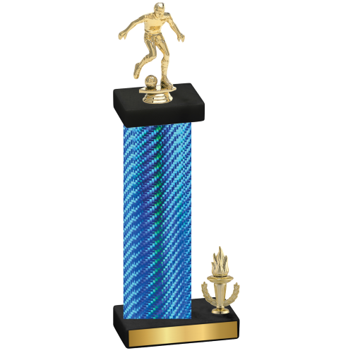 Accented Single Blue Carbon Fiber Victory Soccer Trophy