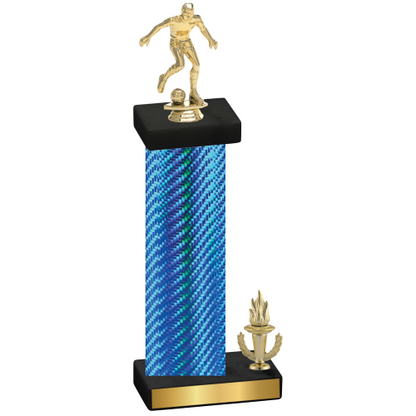 Accented Single Blue Carbon Fiber Victory Soccer Trophy