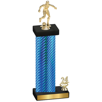 Accented Single Blue Carbon Fiber Year Soccer Trophy