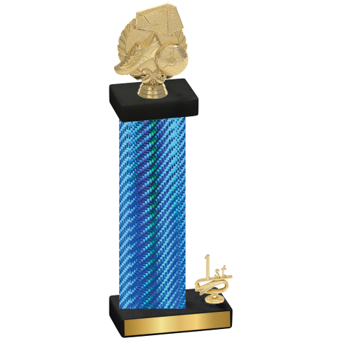 Accented Single Blue Carbon Fiber First Place Soccer Trophy