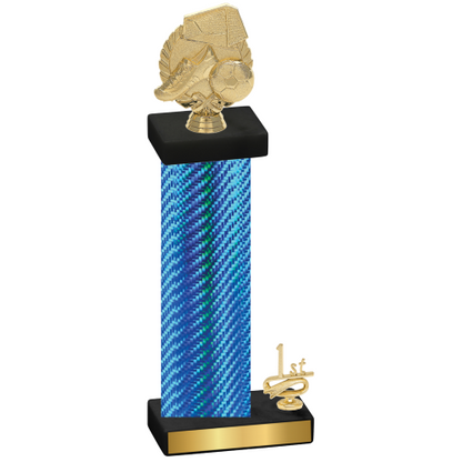 Accented Single Blue Carbon Fiber First Place Soccer Trophy