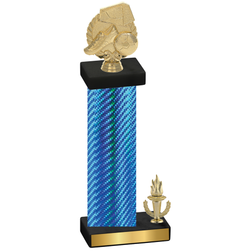 Accented Single Blue Carbon Fiber Victory Soccer Trophy