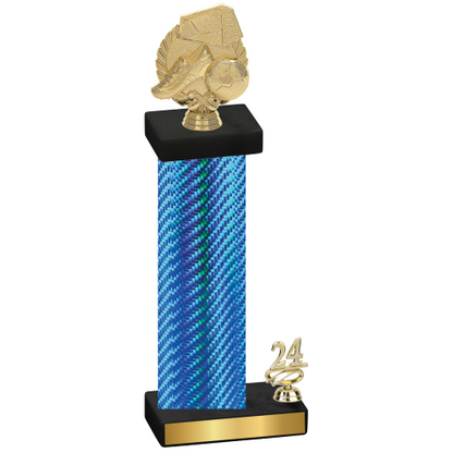 Accented Single Blue Carbon Fiber Year Soccer Trophy