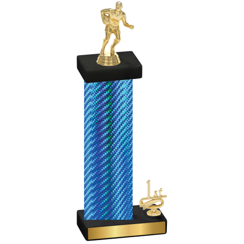 Accented Single Blue Carbon Fiber First Place Rugby Trophy