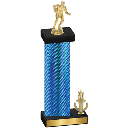 Accented Single Blue Carbon Fiber Victory Rugby Trophy