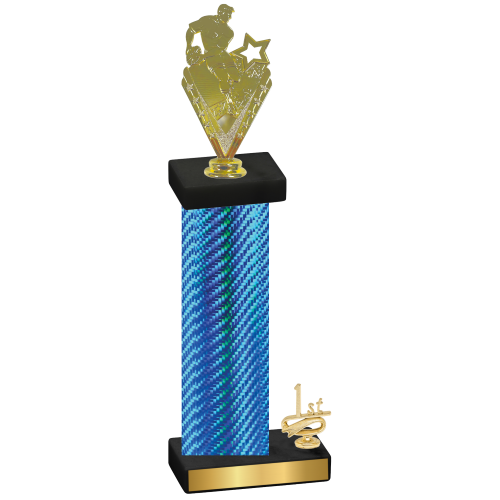 Accented Single Blue Carbon Fiber First Place Rugby Trophy