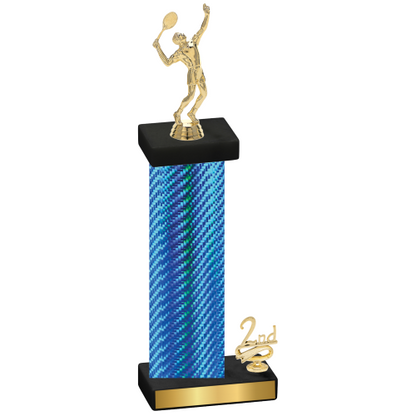 Accented Single Blue Carbon Fiber Second Place Tennis Trophy