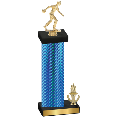 Accented Single Blue Carbon Fiber Victory Bowling Trophy