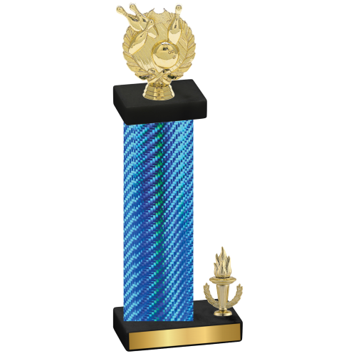 Accented Single Blue Carbon Fiber Victory Bowling Trophy