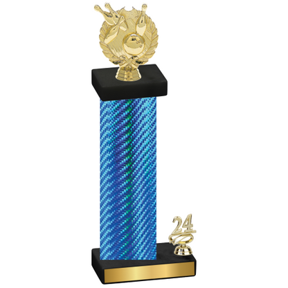 Accented Single Blue Carbon Fiber Year Bowling Trophy