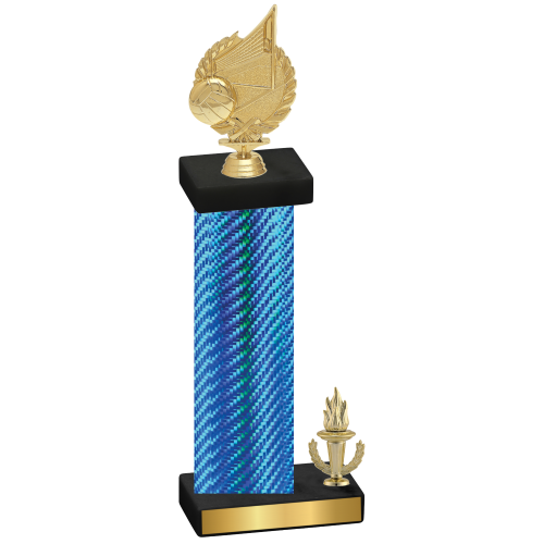 Accented Single Blue Carbon Fiber Victory Volleyball Trophy