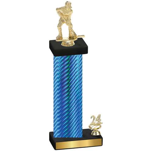 Accented Single Blue Carbon Fiber Year Hockey Trophy