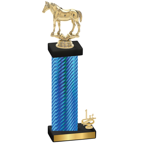 Accented Single Blue Carbon Fiber First Place Horses Trophy