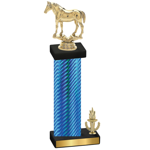 Accented Single Blue Carbon Fiber Victory Horses Trophy