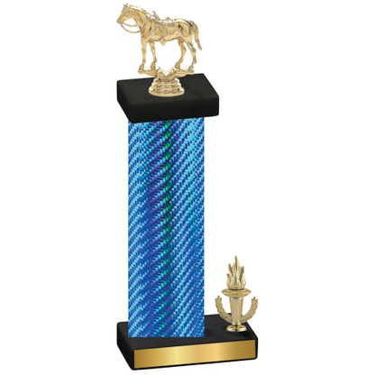 Accented Single Blue Carbon Fiber Victory Horses Trophy