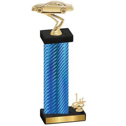 Accented Single Blue Carbon Fiber First Place Cars Trophy